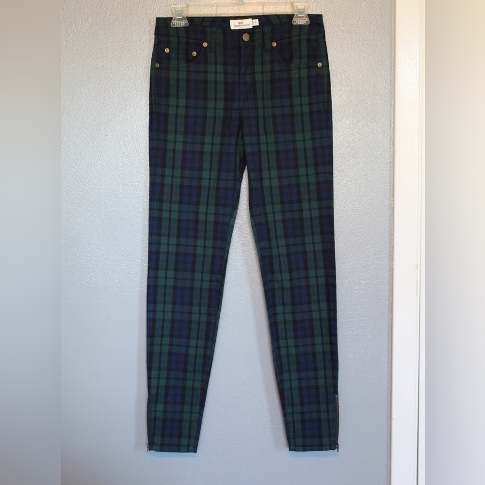 Vineyard Vines Black Watch Plaid Ankle Zip Skinny Pants Size 0